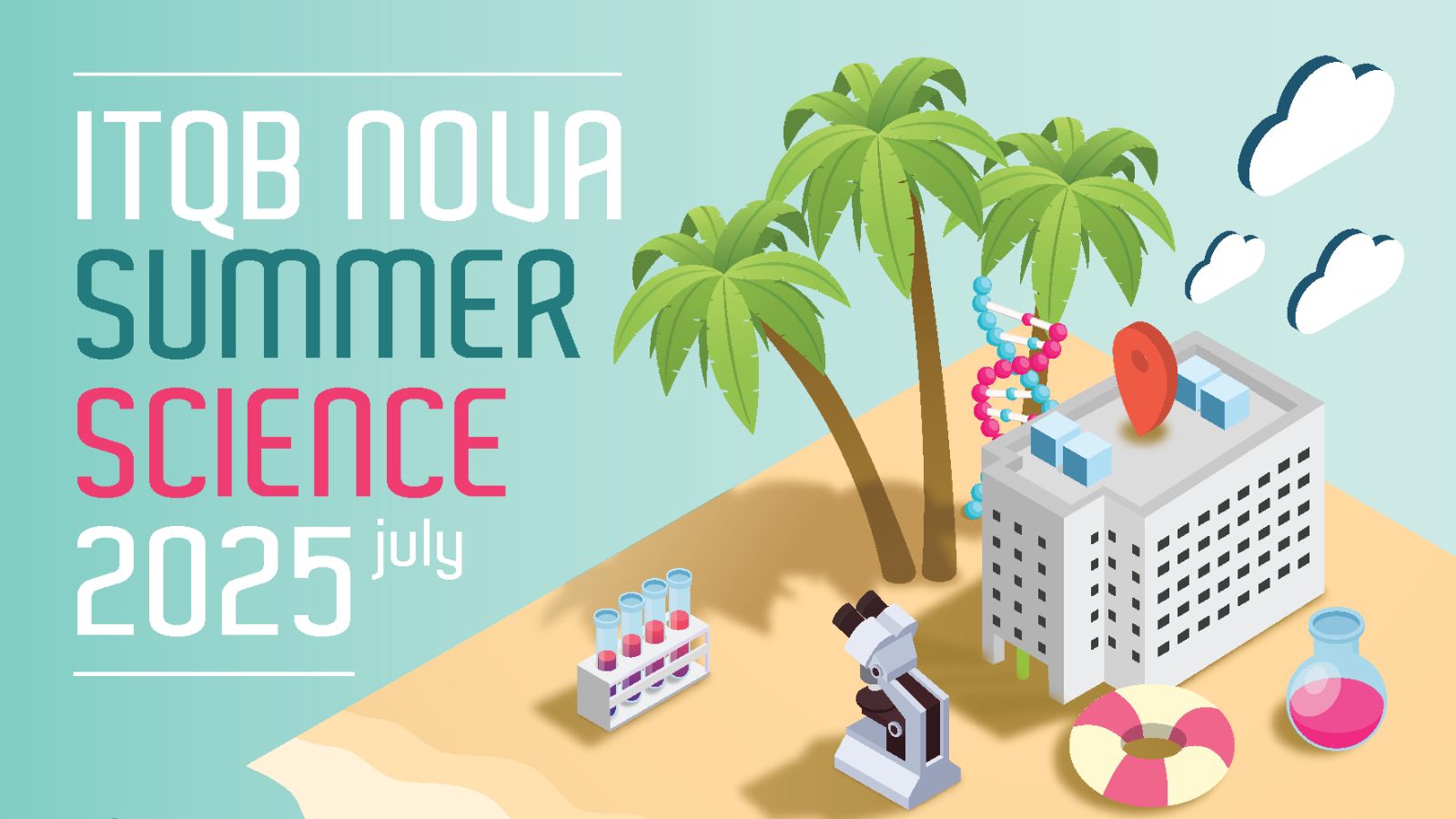 Banner do evento com ilustração, dando indicação de verão e ciência. 