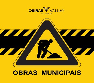 Banner amarelo de obras