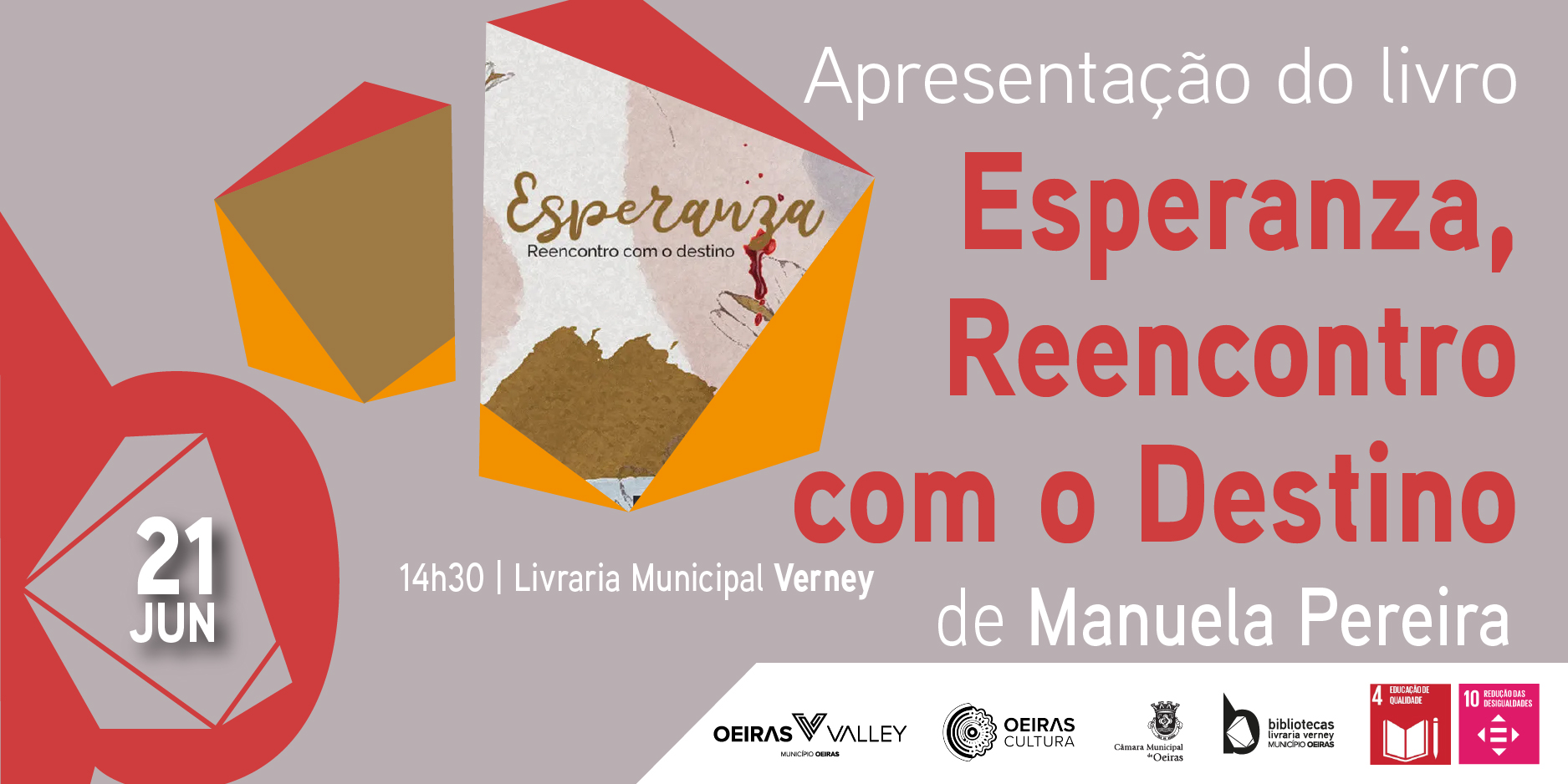 Banner sobre o evento, com o nome do livro, autora e indicação de data e hora. 