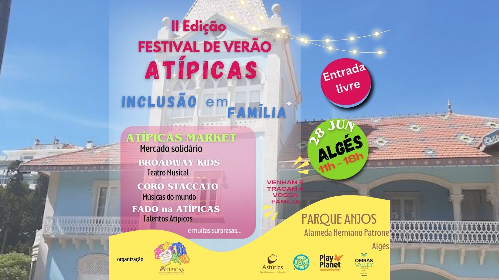 Cartaz do evento com o programa, horário e local, de fundo a imagem do Palácio Anjos